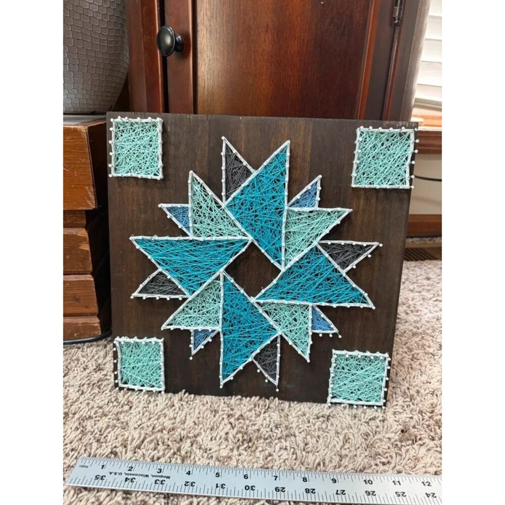 Barn quilt string art decor wall hanging 12”